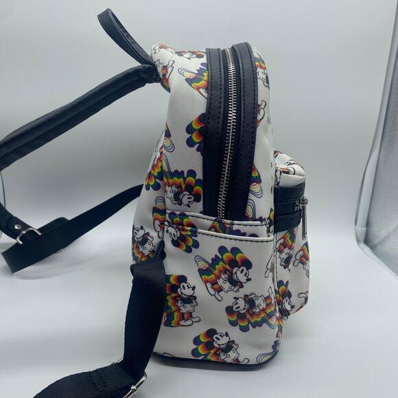 Disney Mickey Mouse Loungefly White Rainbow Mini Backpack Adjustable Vacation main image 6